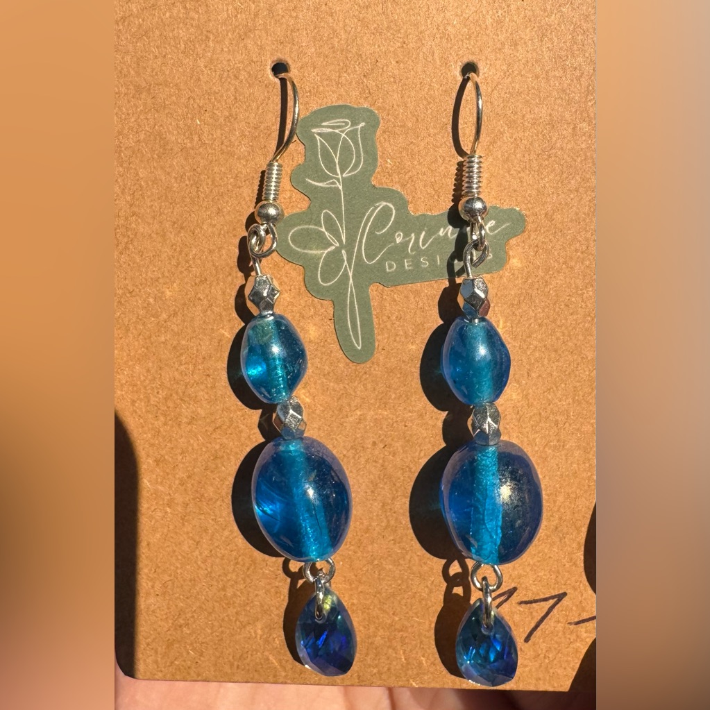 Oceanic Blue Dangle Earrings With Silver Accents 27$
